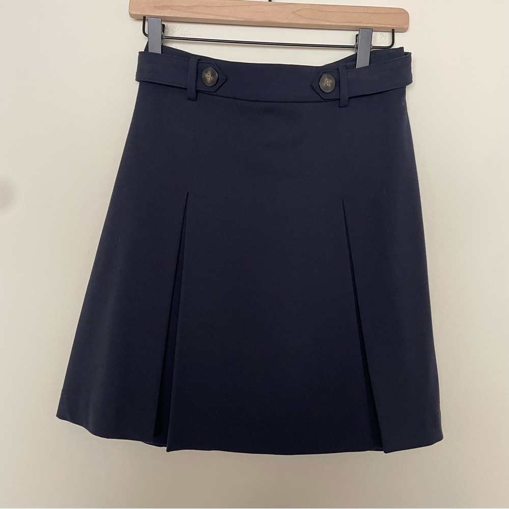 M&S Collections Navy Blue Button Wasit A Line Pleated Mini Skirt Women US 4/UK8